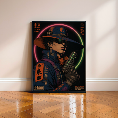 Affiche Cyber Cowboy #01 | Neo Tokyo & Western Futuriste