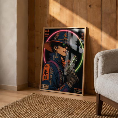 Affiche Cyber Cowboy #01 | Neo Tokyo & Western Futuriste
