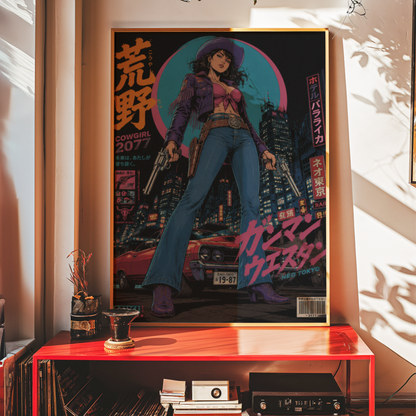 Affiche Cyber Cowgirl #03 | Neo Tokyo & Western Futuriste