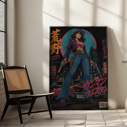 Affiche Cyber Cowgirl #03 | Neo Tokyo & Western Futuriste