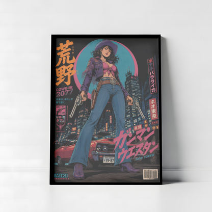Affiche Cyber Cowgirl #03 | Neo Tokyo & Western Futuriste