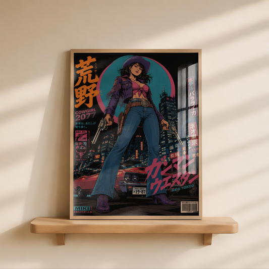 Affiche Cyber Cowgirl #03 | Neo Tokyo & Western Futuriste