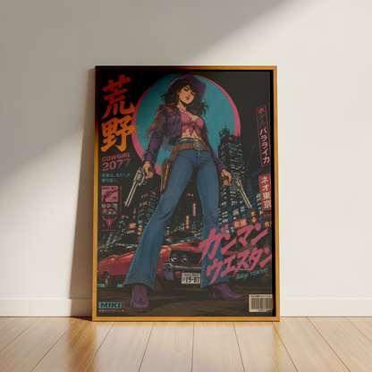 Affiche Cyber Cowgirl #03 | Neo Tokyo & Western Futuriste