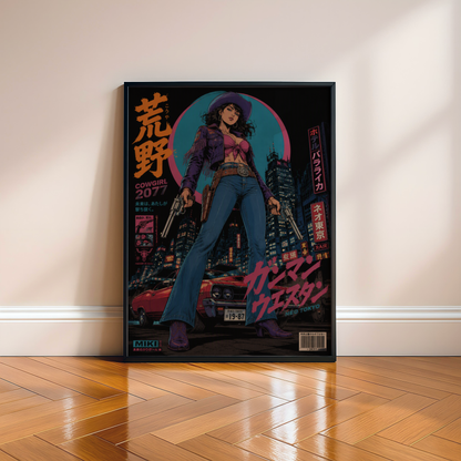 Affiche Cyber Cowgirl #03 | Neo Tokyo & Western Futuriste