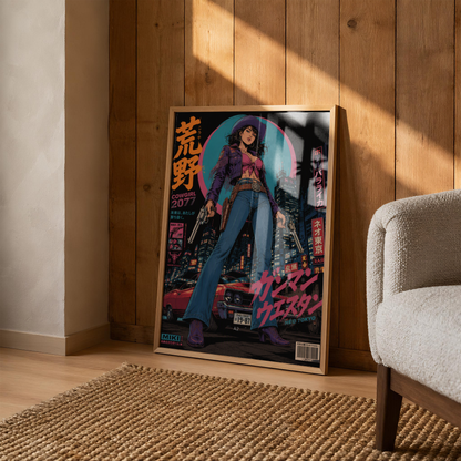 Affiche Cyber Cowgirl #03 | Neo Tokyo & Western Futuriste