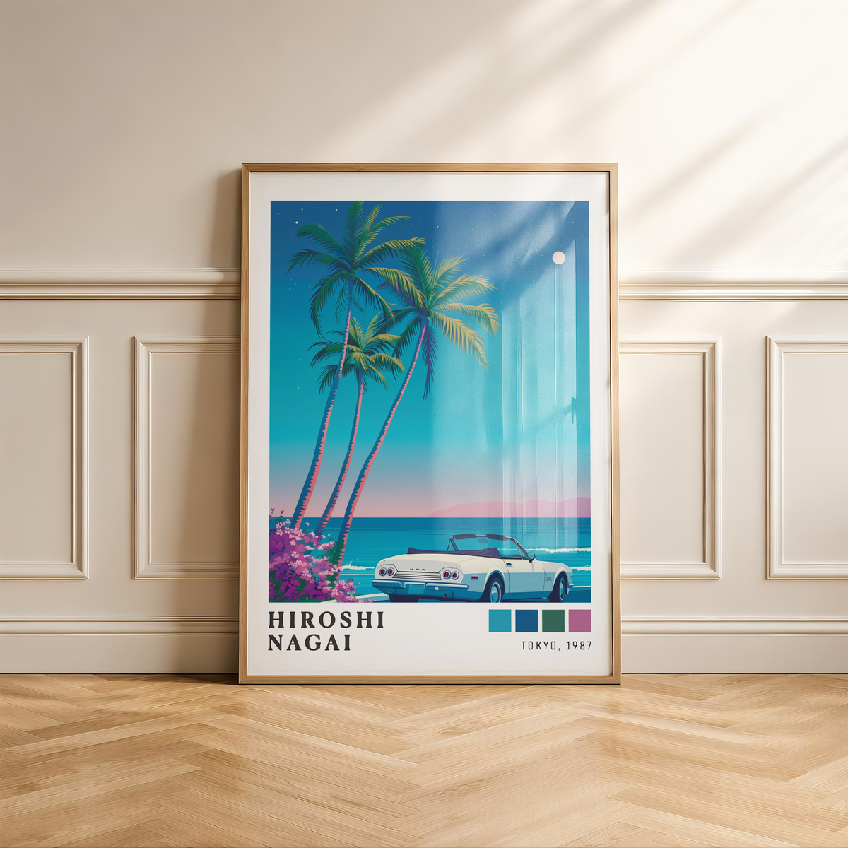 Affiche Hiroshi Nagai | Cabriolet Blanc, Océan & Lune