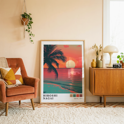 Affiche Hiroshi Nagai | Palmier Tropical, Lune & Sunset
