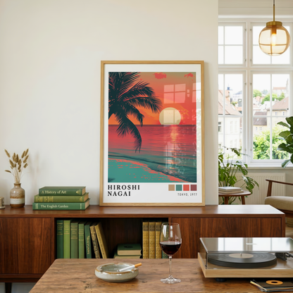 Affiche Hiroshi Nagai | Palmier Tropical, Lune & Sunset