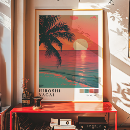 Affiche Hiroshi Nagai | Palmier Tropical, Lune & Sunset