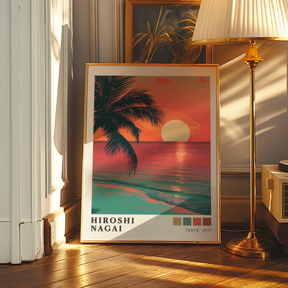 Affiche Hiroshi Nagai | Palmier Tropical, Lune & Sunset