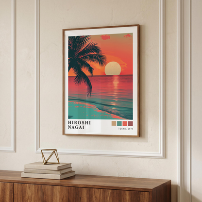 Affiche Hiroshi Nagai | Palmier Tropical, Lune & Sunset