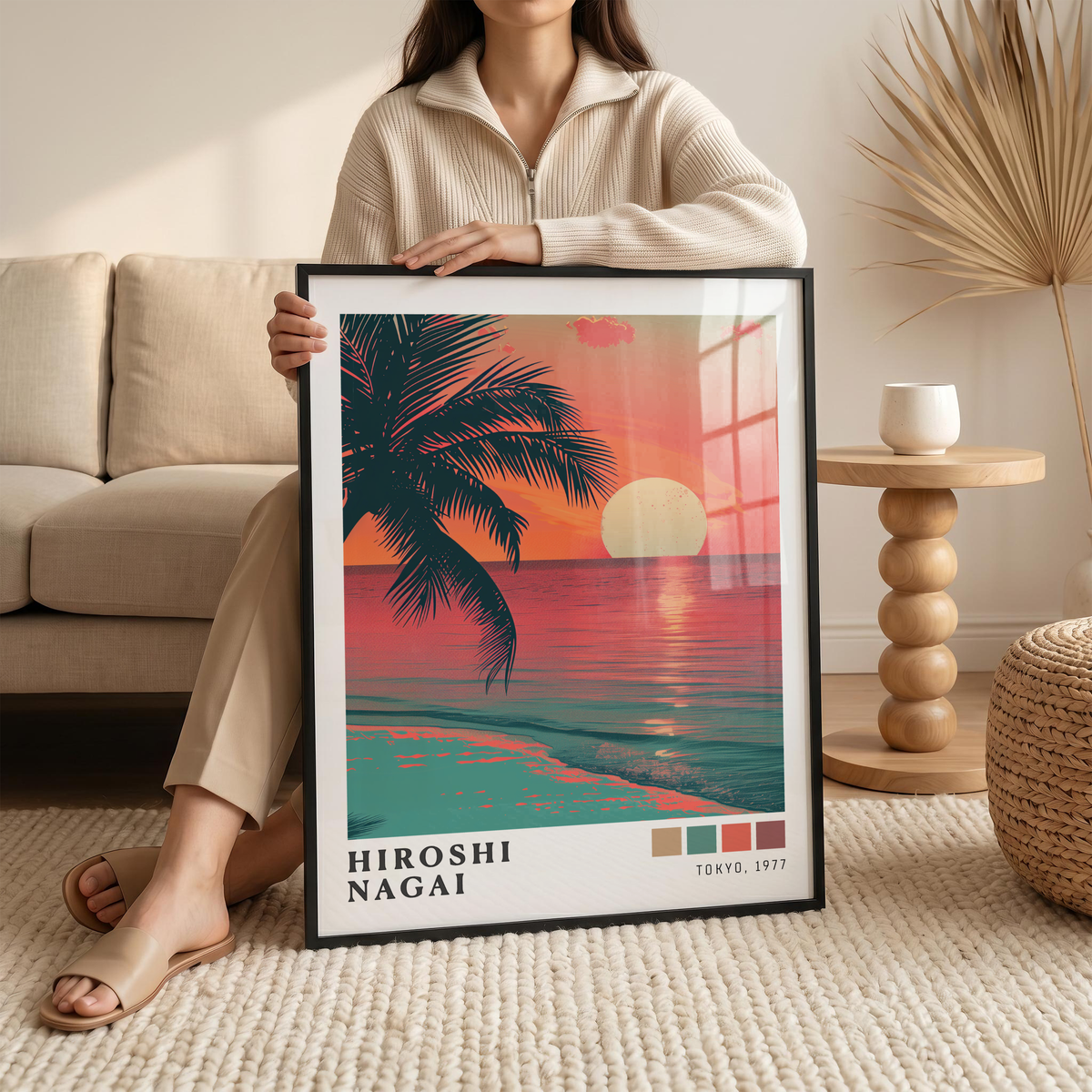 Affiche Hiroshi Nagai | Palmier Tropical, Lune & Sunset