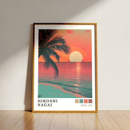 Affiche Hiroshi Nagai | Palmier Tropical, Lune & Sunset