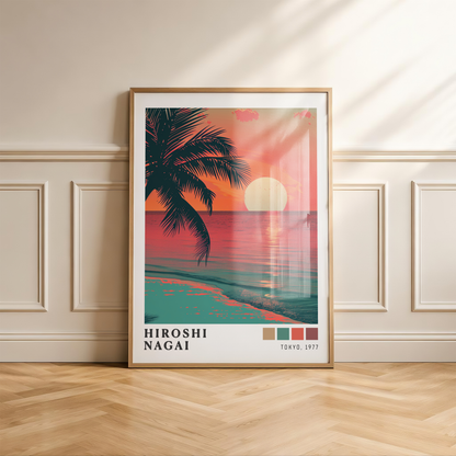 Affiche Hiroshi Nagai | Palmier Tropical, Lune & Sunset