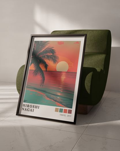 Affiche Hiroshi Nagai | Palmier Tropical, Lune & Sunset