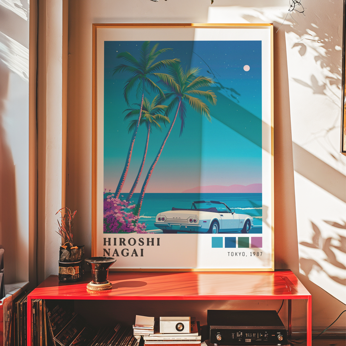 Affiche Hiroshi Nagai | Cabriolet Blanc, Océan & Lune