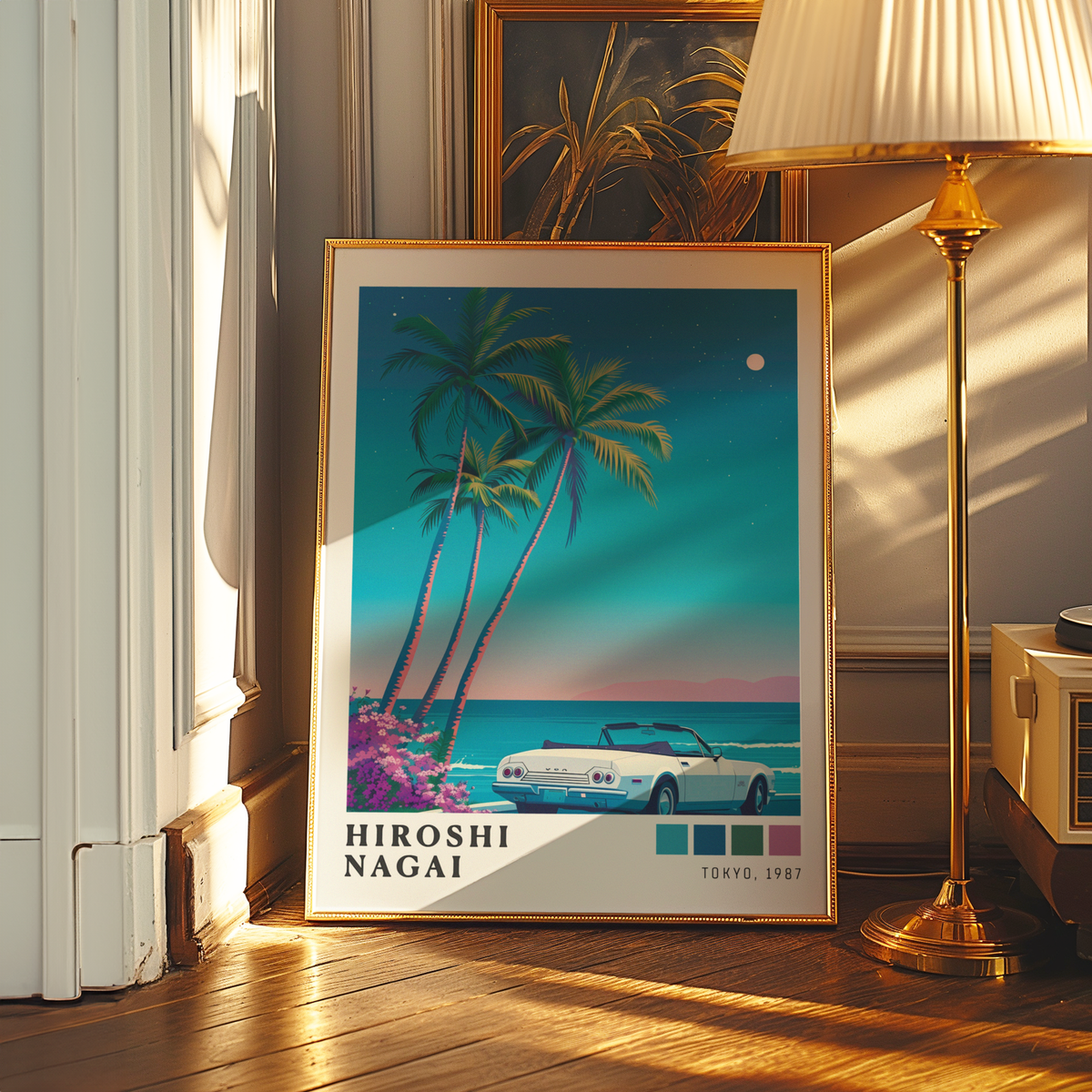 Affiche Hiroshi Nagai | Cabriolet Blanc, Océan & Lune