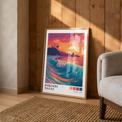 Affiche Hiroshi Nagai | Grande Vague Tropicale & Surf