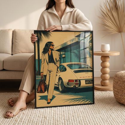 Affiche Femme & Voiture de Luxe | California Rétro