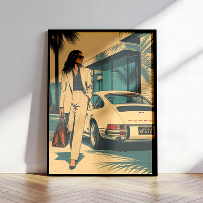 Affiche Femme & Voiture de Luxe | California Rétro