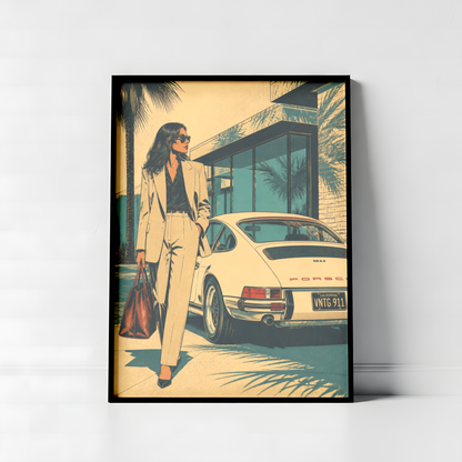 Affiche Femme & Voiture de Luxe | California Rétro