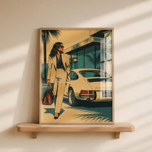Affiche Femme & Voiture de Luxe | California Rétro