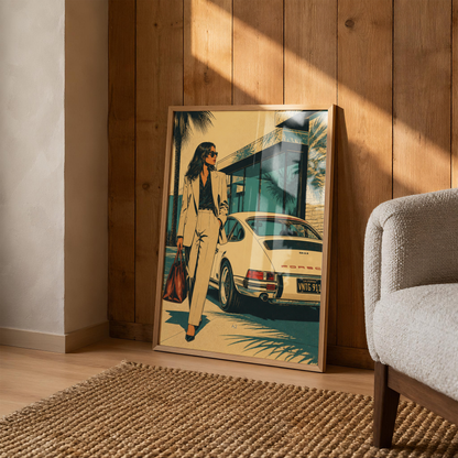 Affiche Femme & Voiture de Luxe | California Rétro