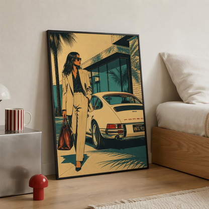 Affiche Femme & Voiture de Luxe | California Rétro