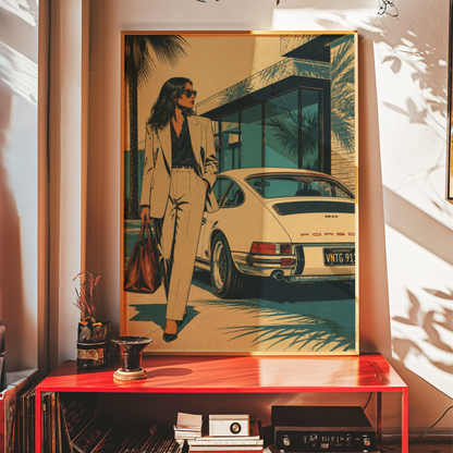 Affiche Femme & Voiture de Luxe | California Rétro