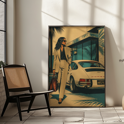 Affiche Femme & Voiture de Luxe | California Rétro