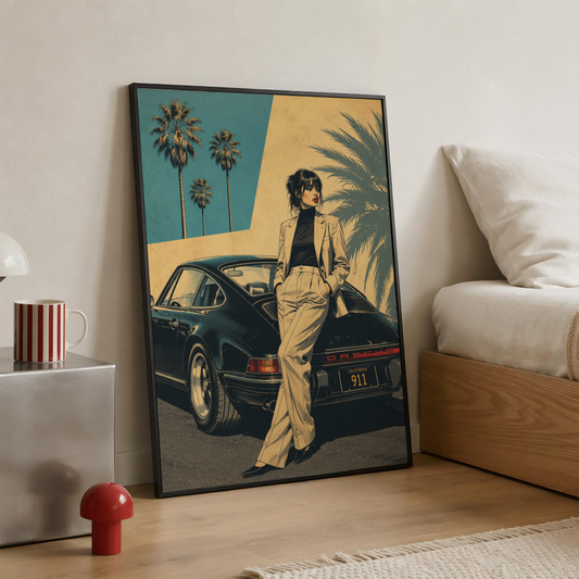 Affiche Voiture de Sport & Femme | California Rétro