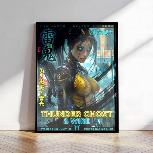 ☣️🧬 Série limitée Art Cyberpunk - Poster Cybergirl Thunder Ghost - Aura Studio Déco