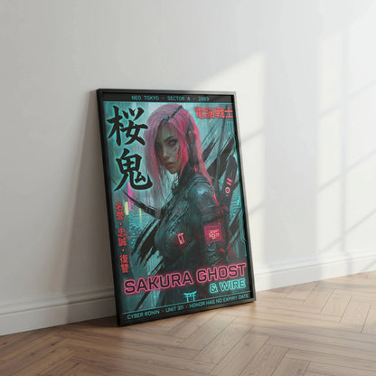 ☣️🧬 Série limitée Art Cyberpunk - Poster Cybergirl Sakura Ghost - Aura Studio Déco