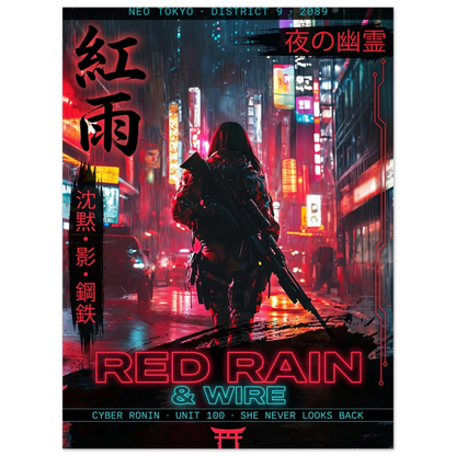 ☣️🧬 Série limitée Art Cyberpunk - Poster Cybergirl Red Rain - Aura Studio Déco
