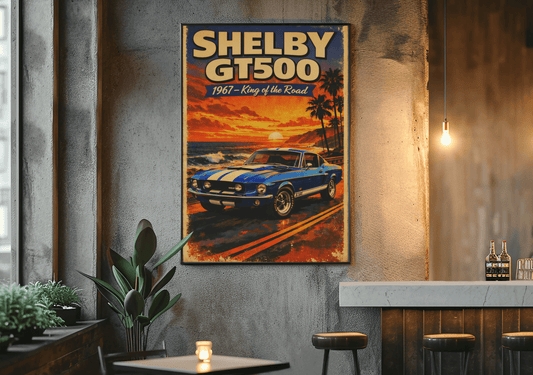 🏎️🏁Affiche Automobile Art' Road King Encadrée - Aura Studio Déco