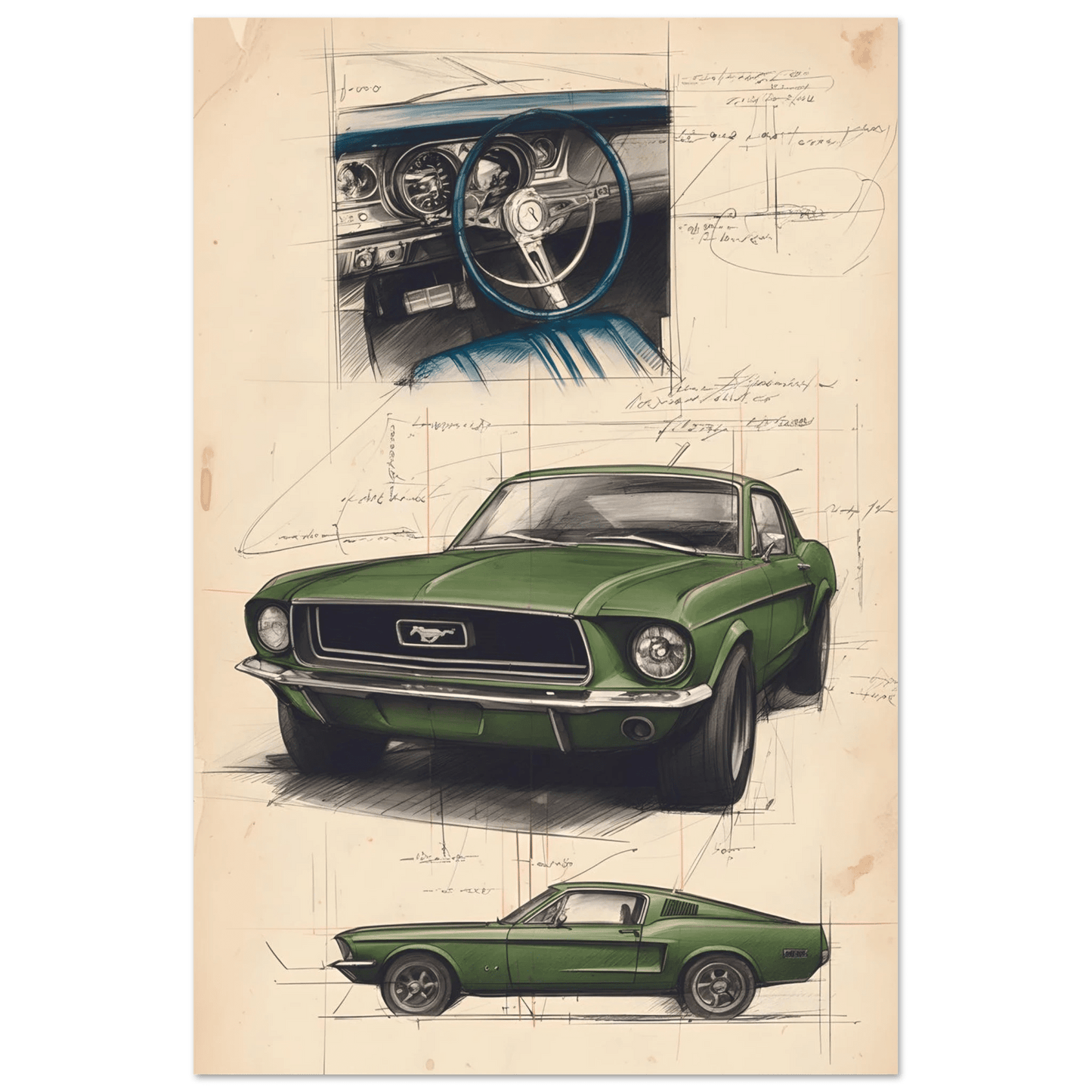 🏆🀣📺 Affiche Automobile Vintage Legend Line Art - Aura Studio Déco