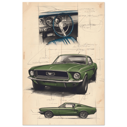 🏆🀣📺 Affiche Automobile Vintage Legend Line Art - Aura Studio Déco