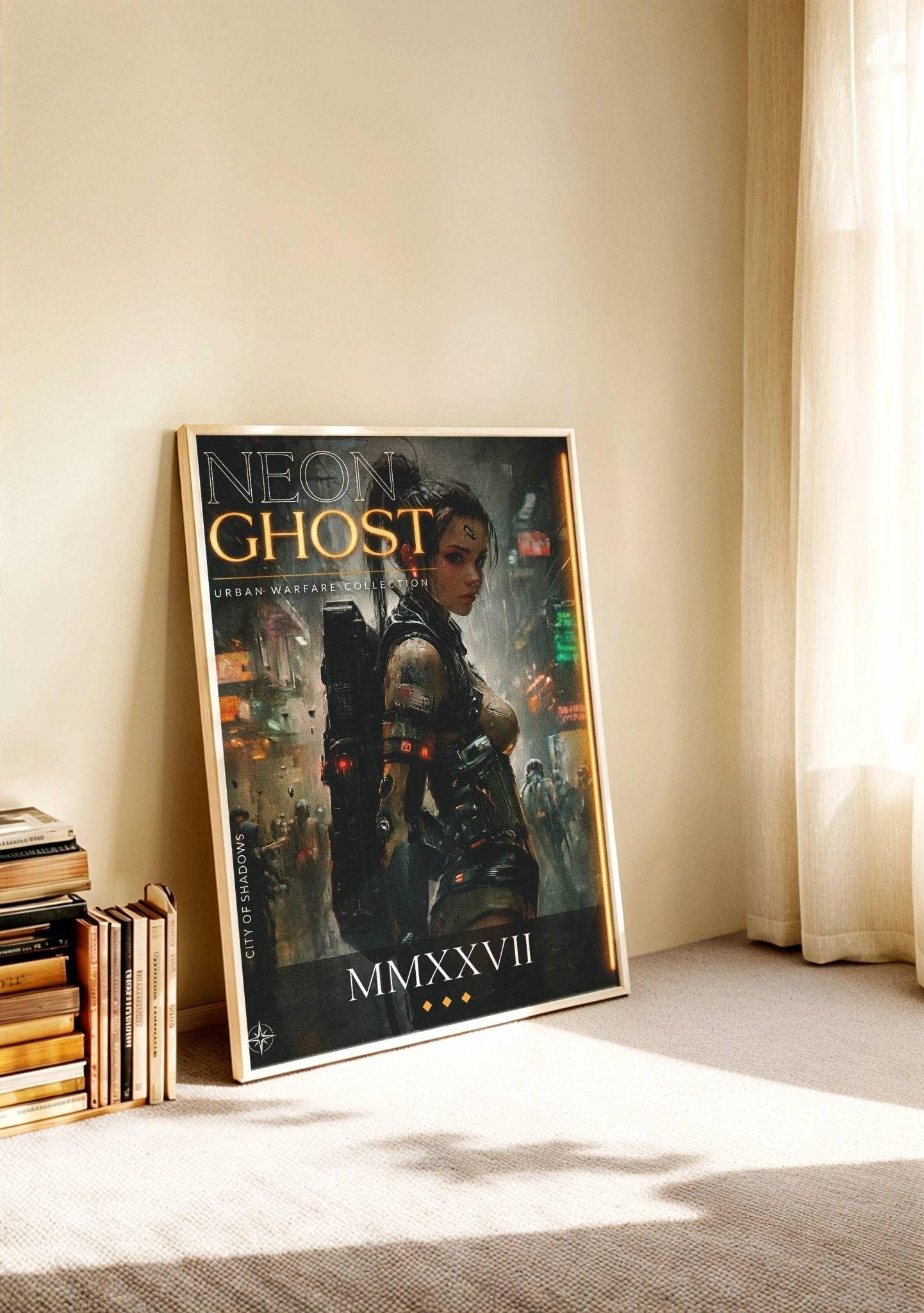 ☣️🧬 Série limitée Art Cyberpunk - Poster Cybergirl Neon Ghost - Aura Studio Déco
