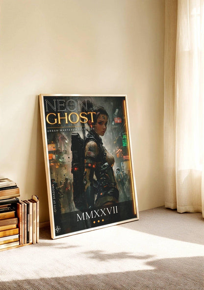 ☣️🧬 Série limitée Art Cyberpunk - Poster Cybergirl Neon Ghost - Aura Studio Déco