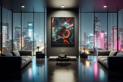 🏍️🏁🔧 Moto Cyberpunk Série futuriste #️⃣15  - (Affiche encadrée métal) - Aura Studio Déco