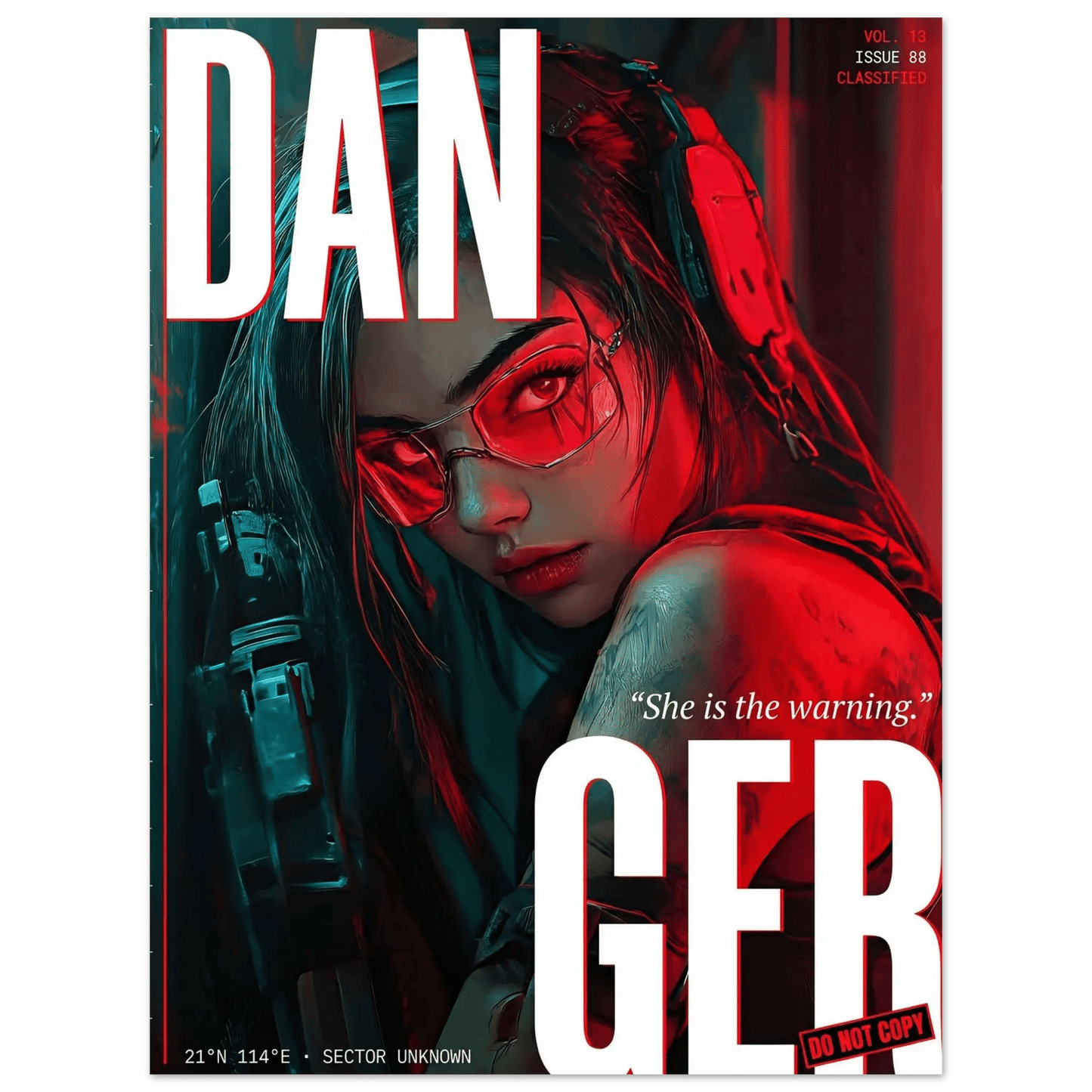 ☣️🧬 Série limitée Art Cyberpunk - Poster Cybergirl Danger - Aura Studio Déco