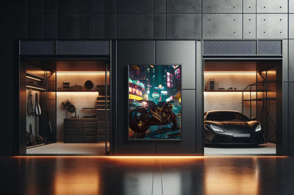 🏍️🏁🔧 Moto Cyberpunk Série futuriste #️⃣11  - (Affiche encadrée métal) - Aura Studio Déco