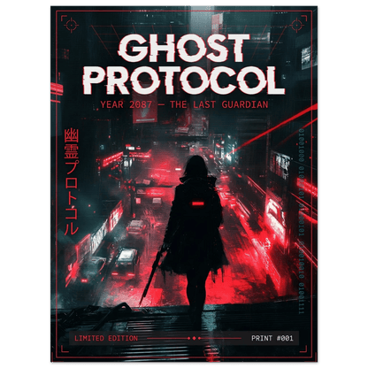 ☣️🧬 Série limitée Art Cyberpunk - Poster Cybergirl Ghost Protocol - Aura Studio Déco