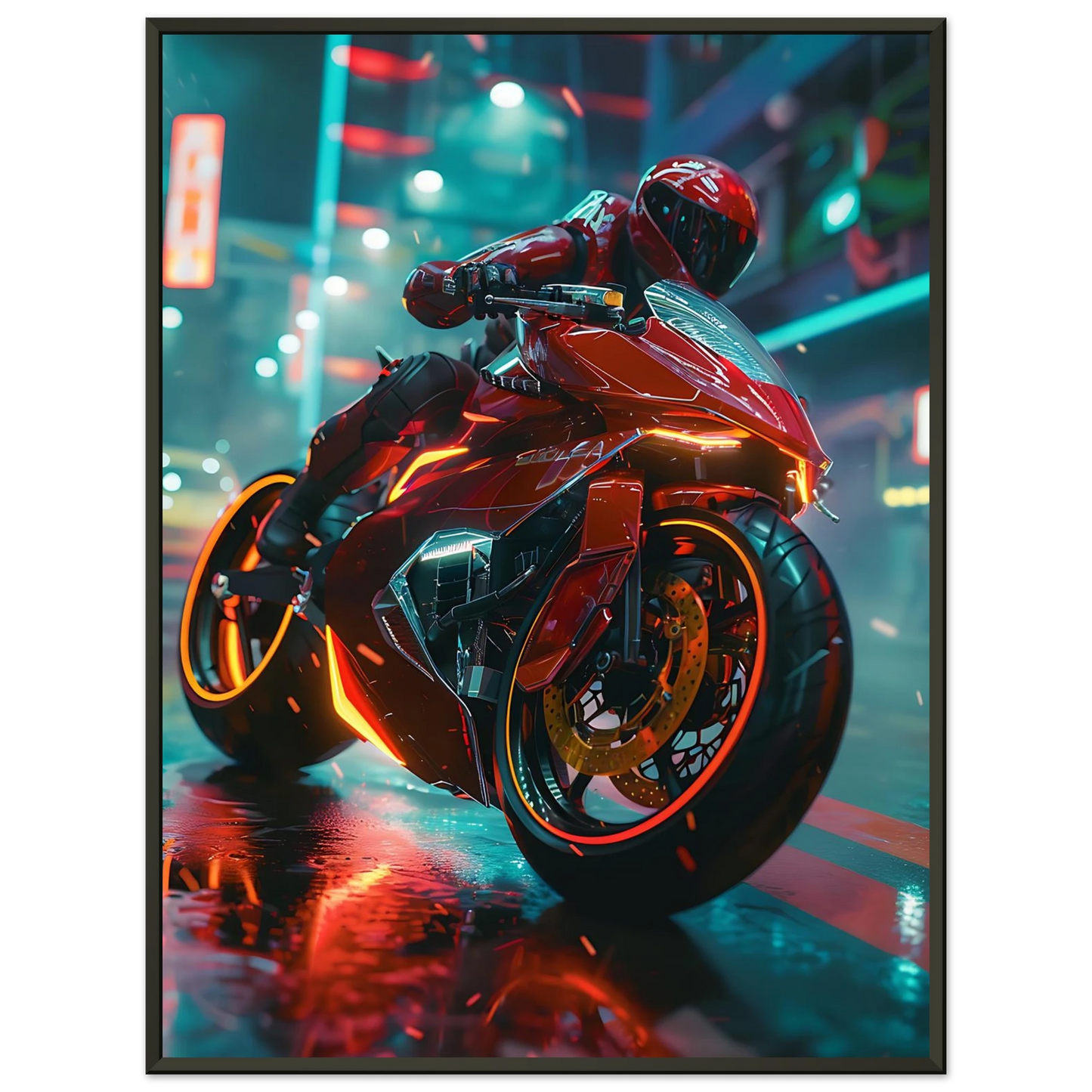 🏍️🏁🔧 Moto Cyberpunk Série futuriste #️⃣7  - (Affiche encadrée métal) - Aura Studio Déco
