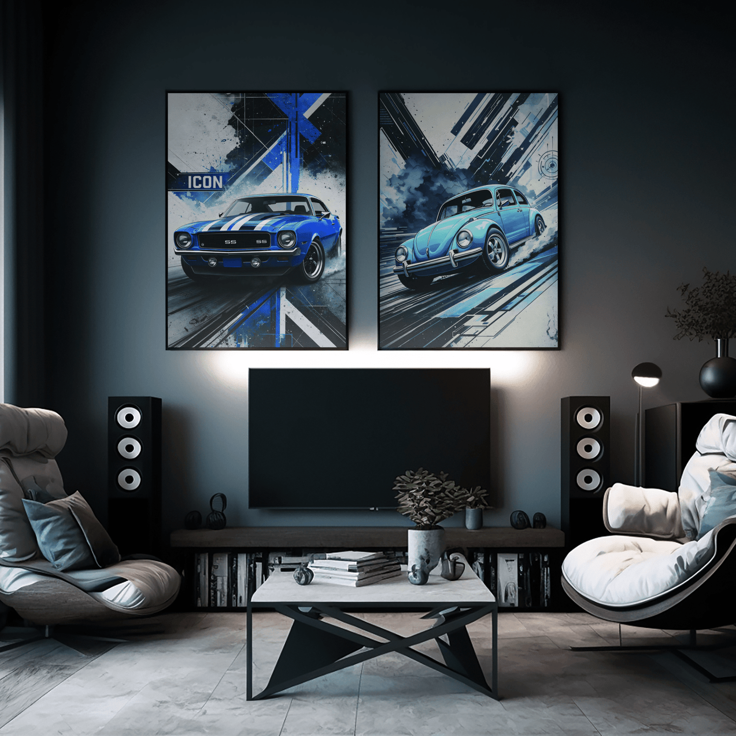 🏎️🏁Affiche Automobile Art' Abstract Encadrée - Aura Studio Déco