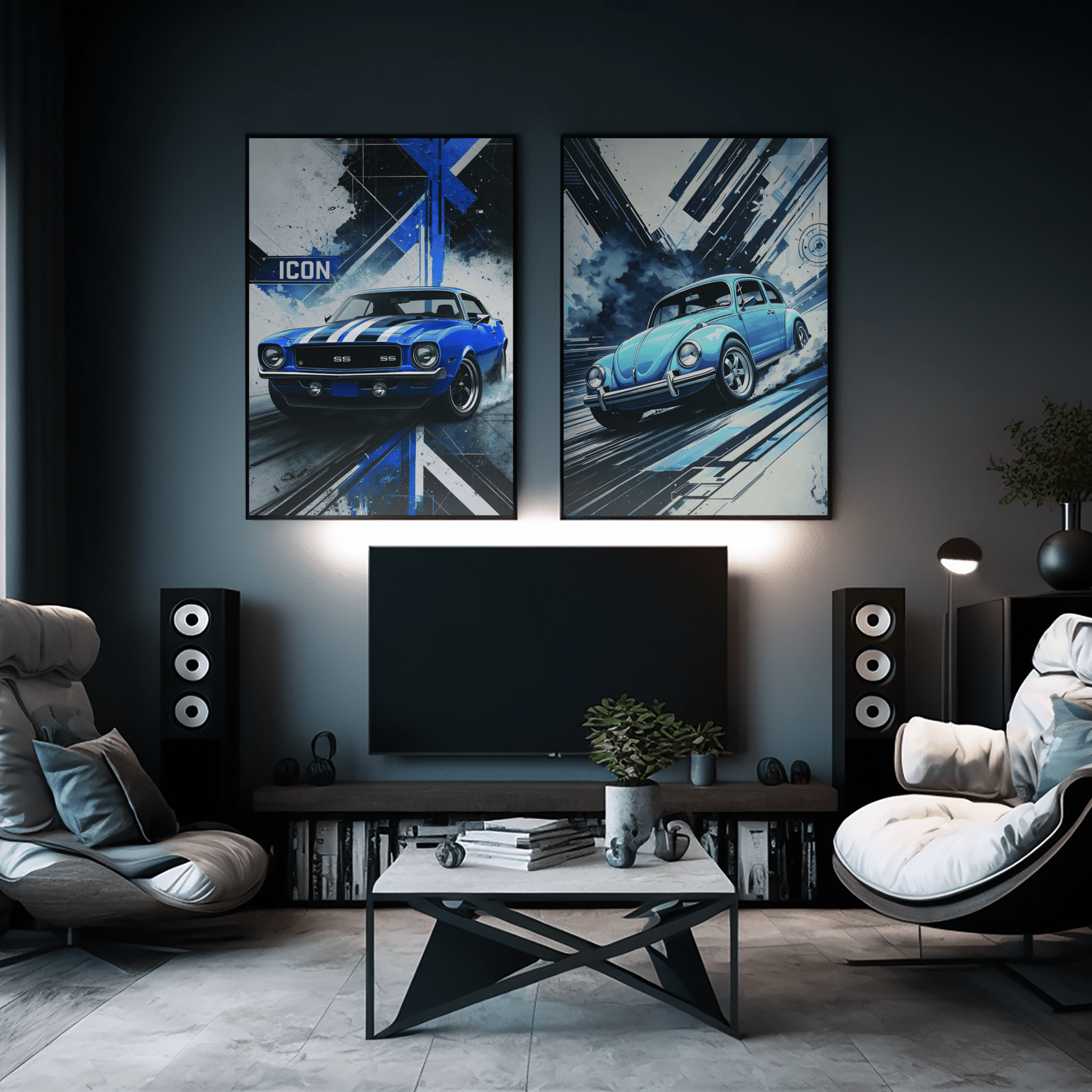 🏎️🏁Affiche Automobile Art' Abstract Encadrée - Aura Studio Déco