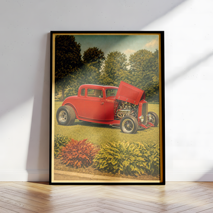 Affiche Hot Rod Rouge, Custom Car Vintage, Automobile Américaine, Déco Garage & Passion Automobile