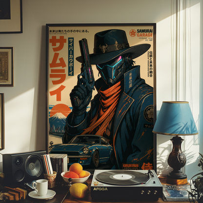 Affiche Cyber Cowboy Samurai #02 | JDM & Western Futuriste