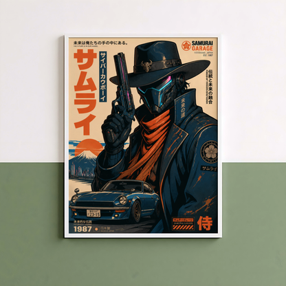 Affiche Cyber Cowboy Samurai #02 | JDM & Western Futuriste