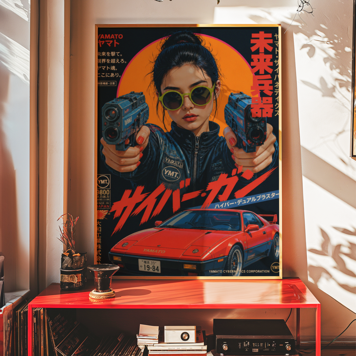 Future Tokyo Cyberpunk Poster, Futuristic Warrior Girl Wall Art, Retro Sci-Fi Racing Print, Japanese Neon Car Artwork, Dystopian Decor